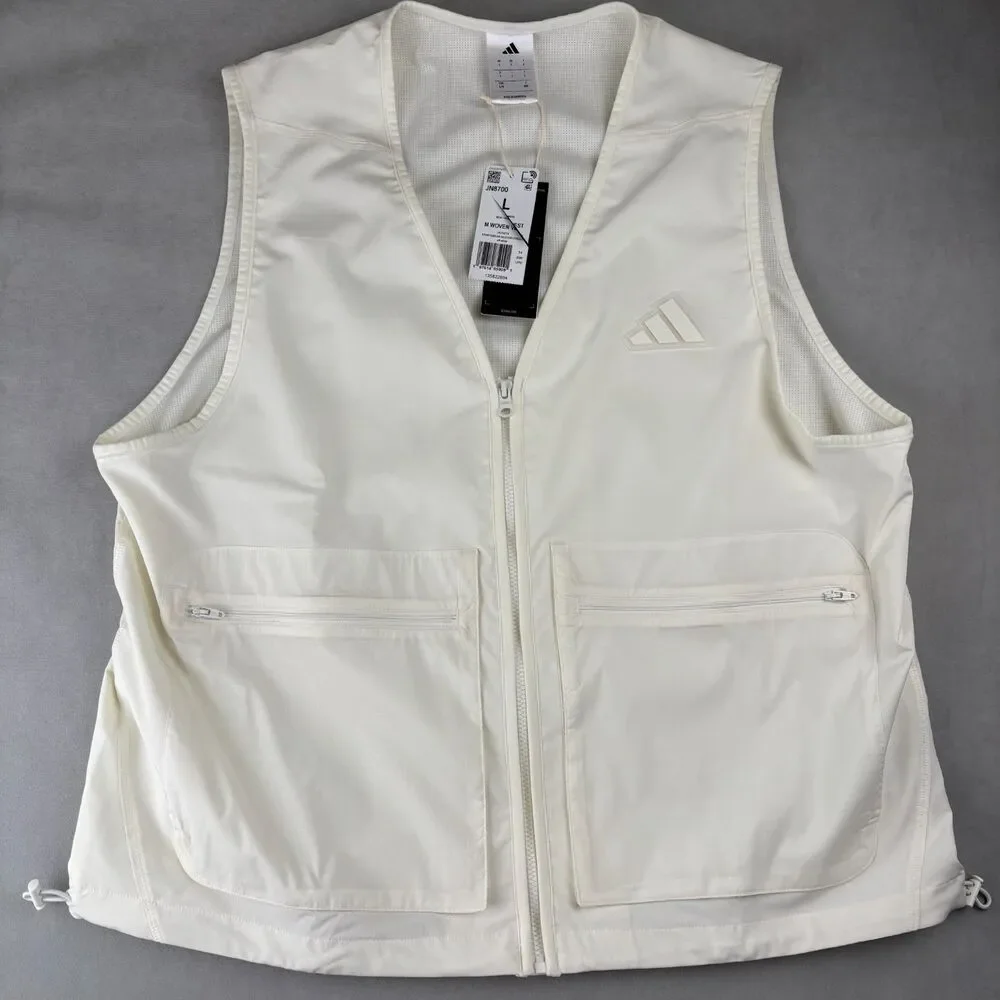 Adidas Woven Vest Men L Sportswear Full Zip Utility Mesh Camp Pockets JN8700 NWT